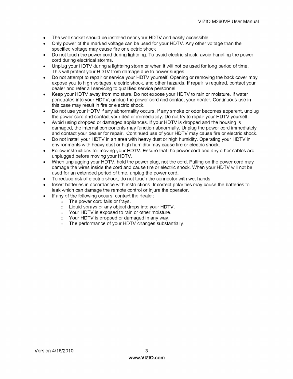 Vizio M260VP User Manual | Page 3 / 52