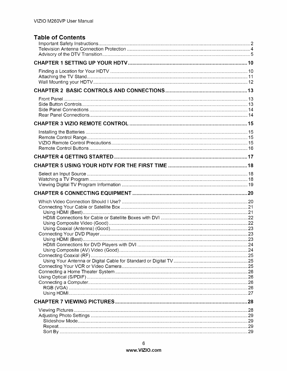 Vizio M260VP User Manual | Page 6 / 52