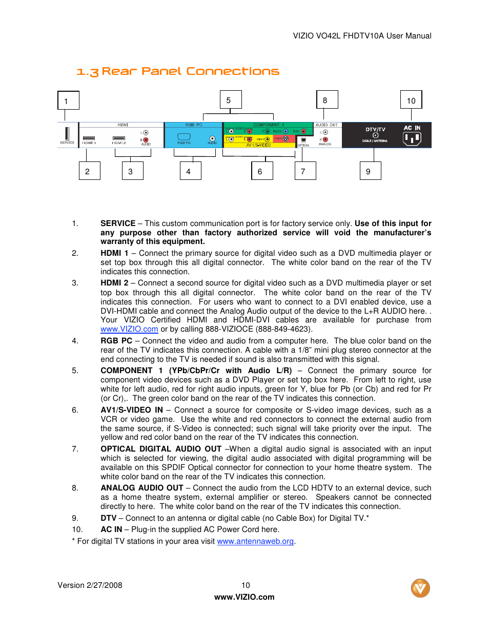 Vizio VO42LFHDTV10A User Manual | Page 10 / 77