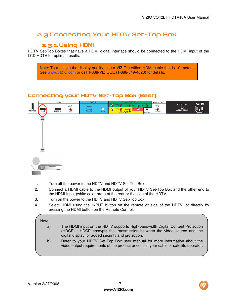 Vizio VO42LFHDTV10A User Manual | Page 17 / 77