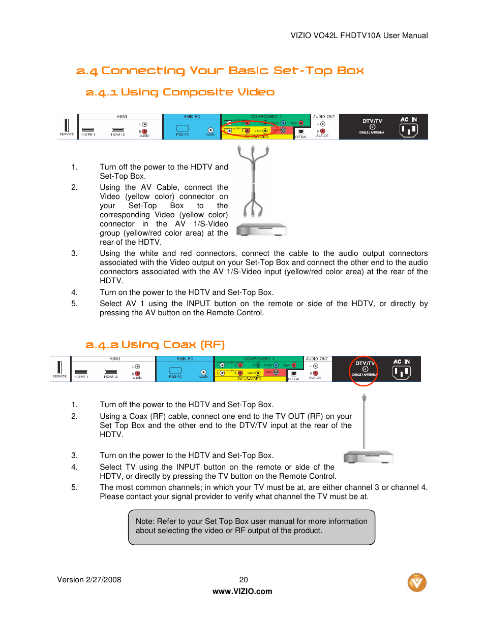 Vizio VO42LFHDTV10A User Manual | Page 20 / 77
