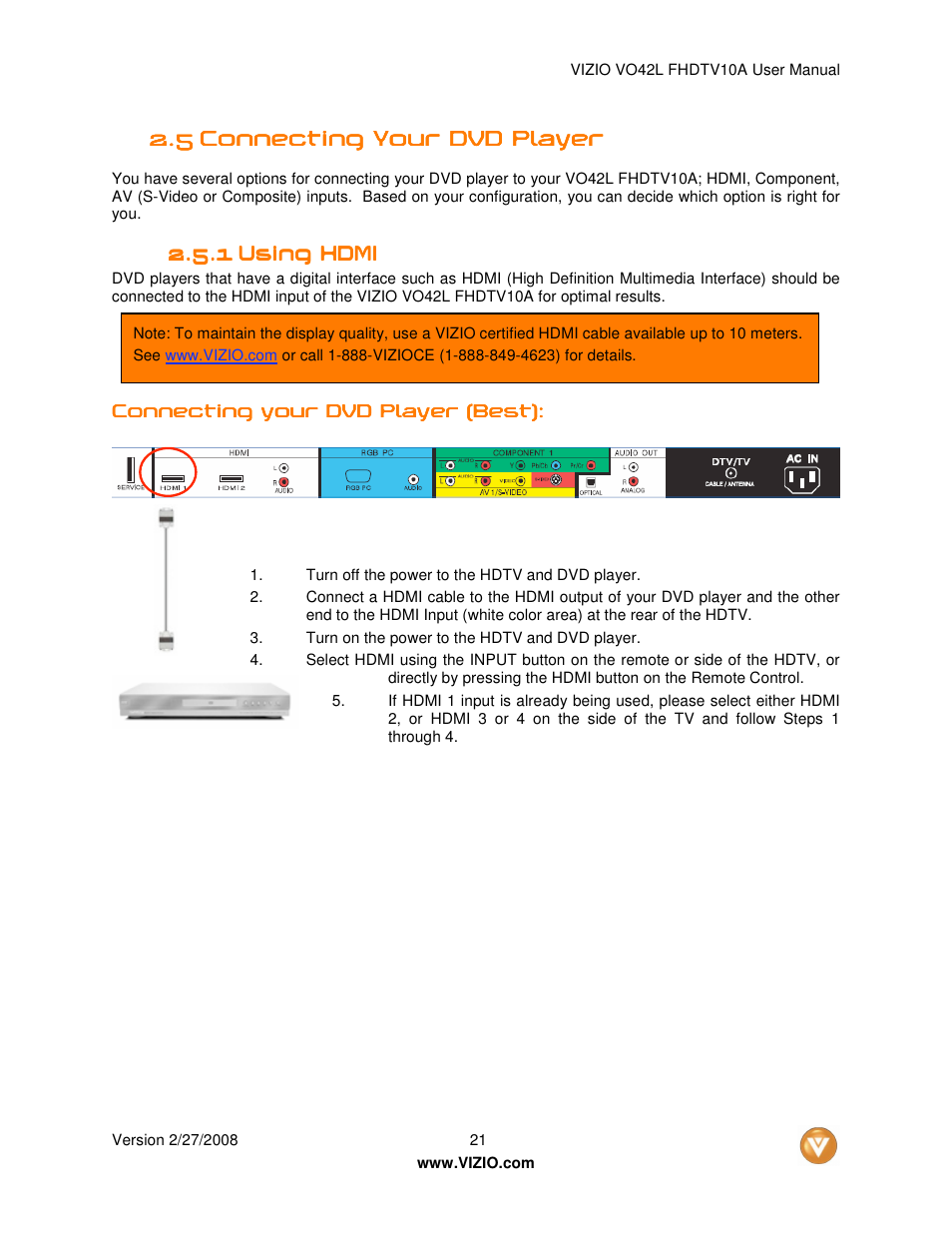 Vizio VO42LFHDTV10A User Manual | Page 21 / 77