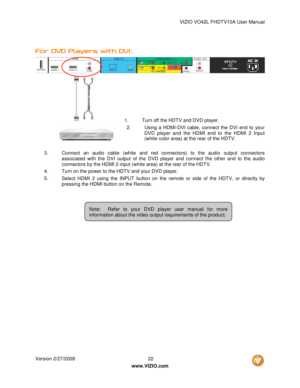 Vizio VO42LFHDTV10A User Manual | Page 22 / 77