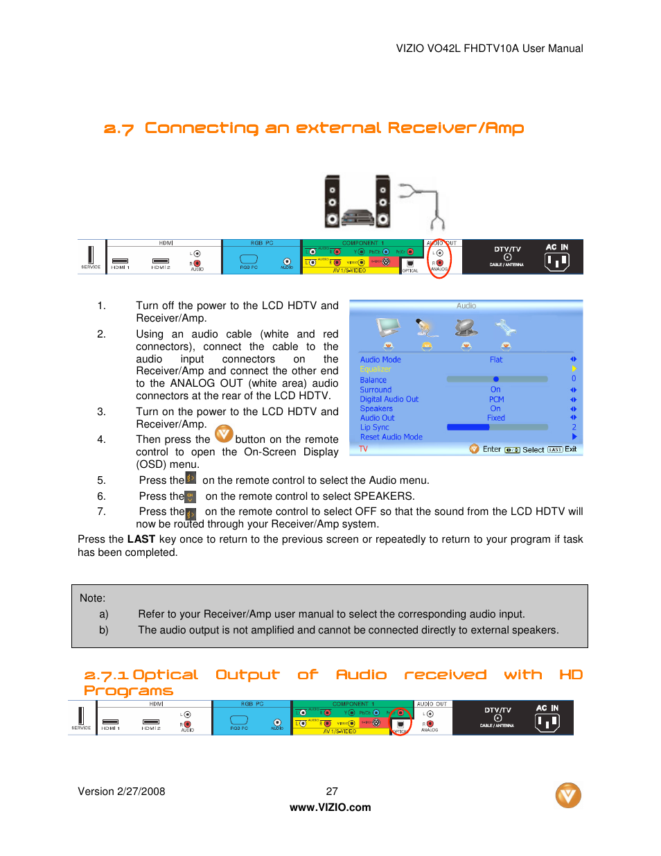 Vizio VO42LFHDTV10A User Manual | Page 27 / 77
