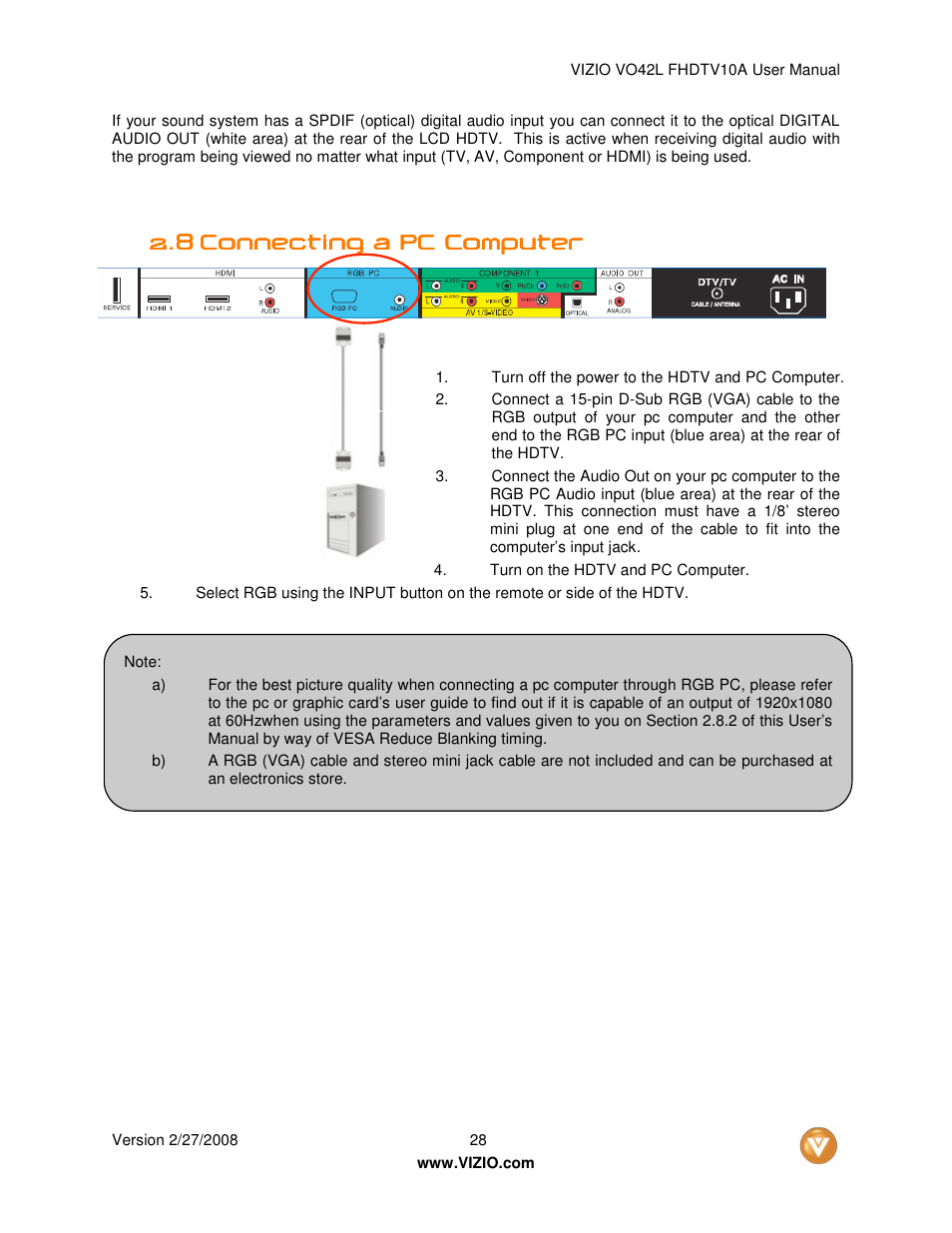 Vizio VO42LFHDTV10A User Manual | Page 28 / 77