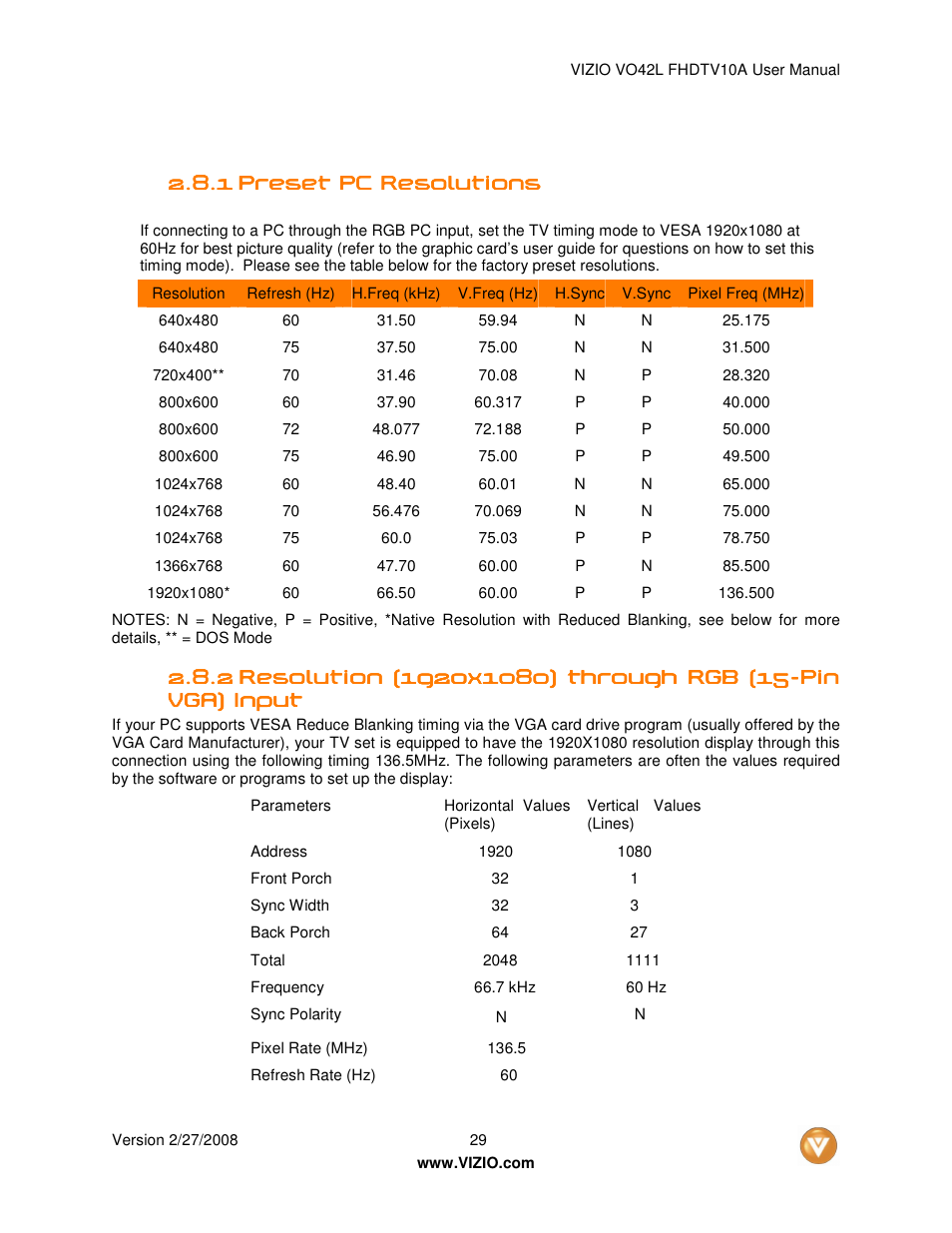 Vizio VO42LFHDTV10A User Manual | Page 29 / 77