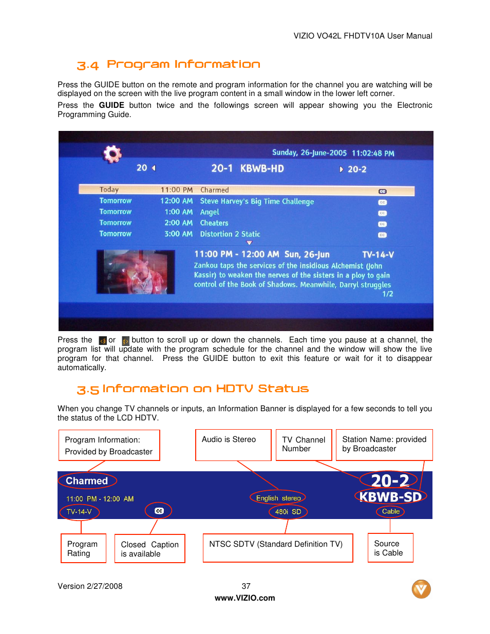Vizio VO42LFHDTV10A User Manual | Page 37 / 77