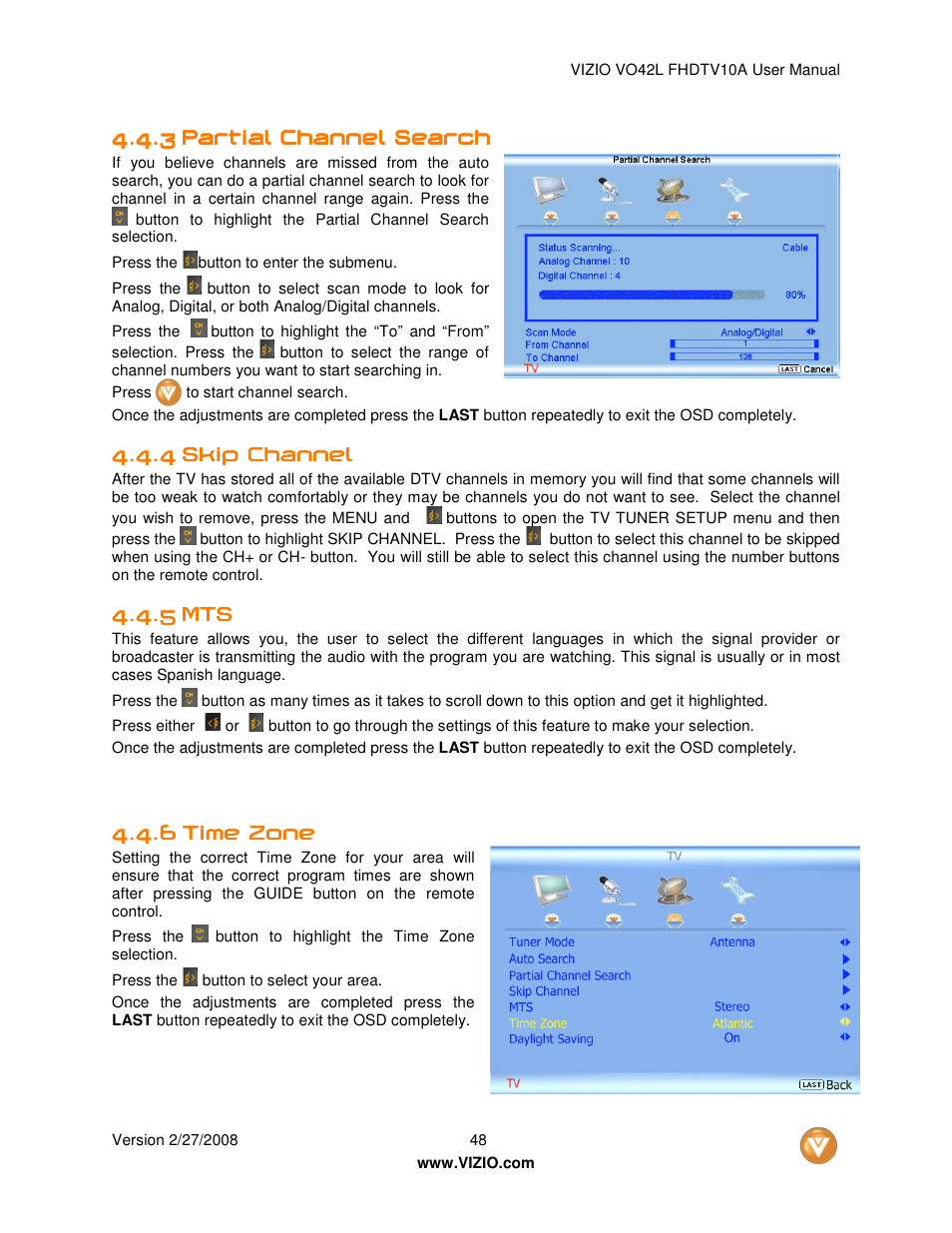Vizio VO42LFHDTV10A User Manual | Page 48 / 77