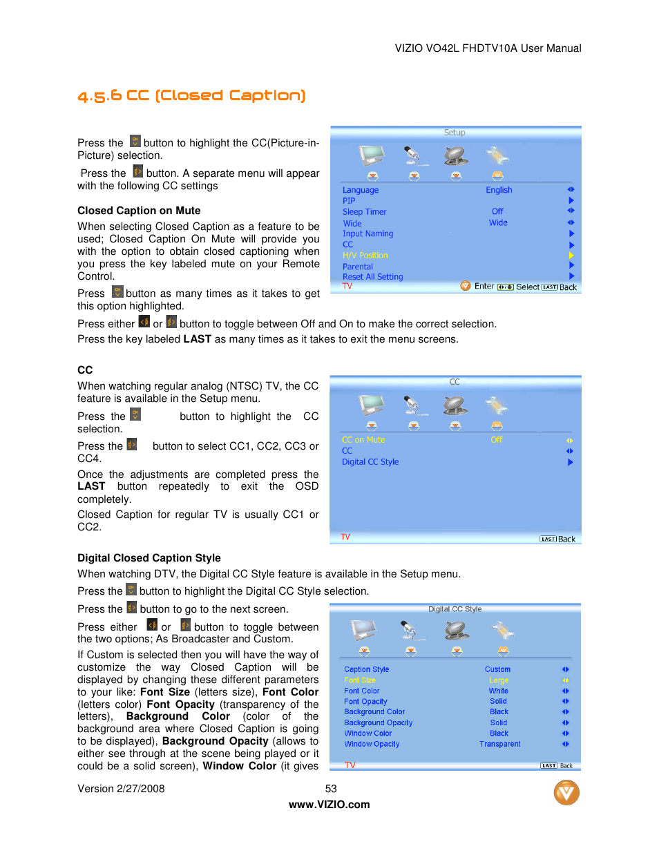 Vizio VO42LFHDTV10A User Manual | Page 53 / 77