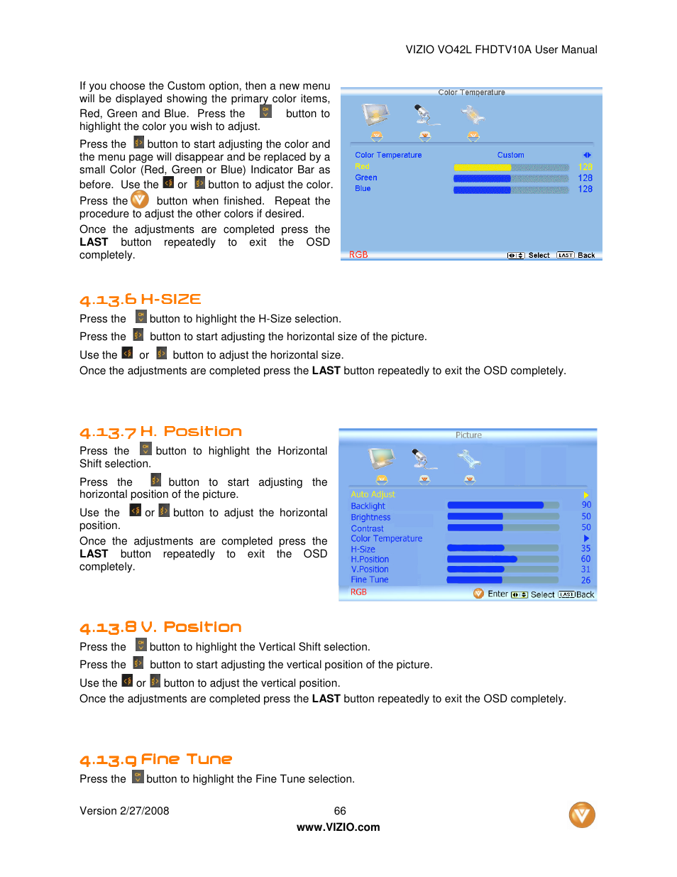 Vizio VO42LFHDTV10A User Manual | Page 66 / 77
