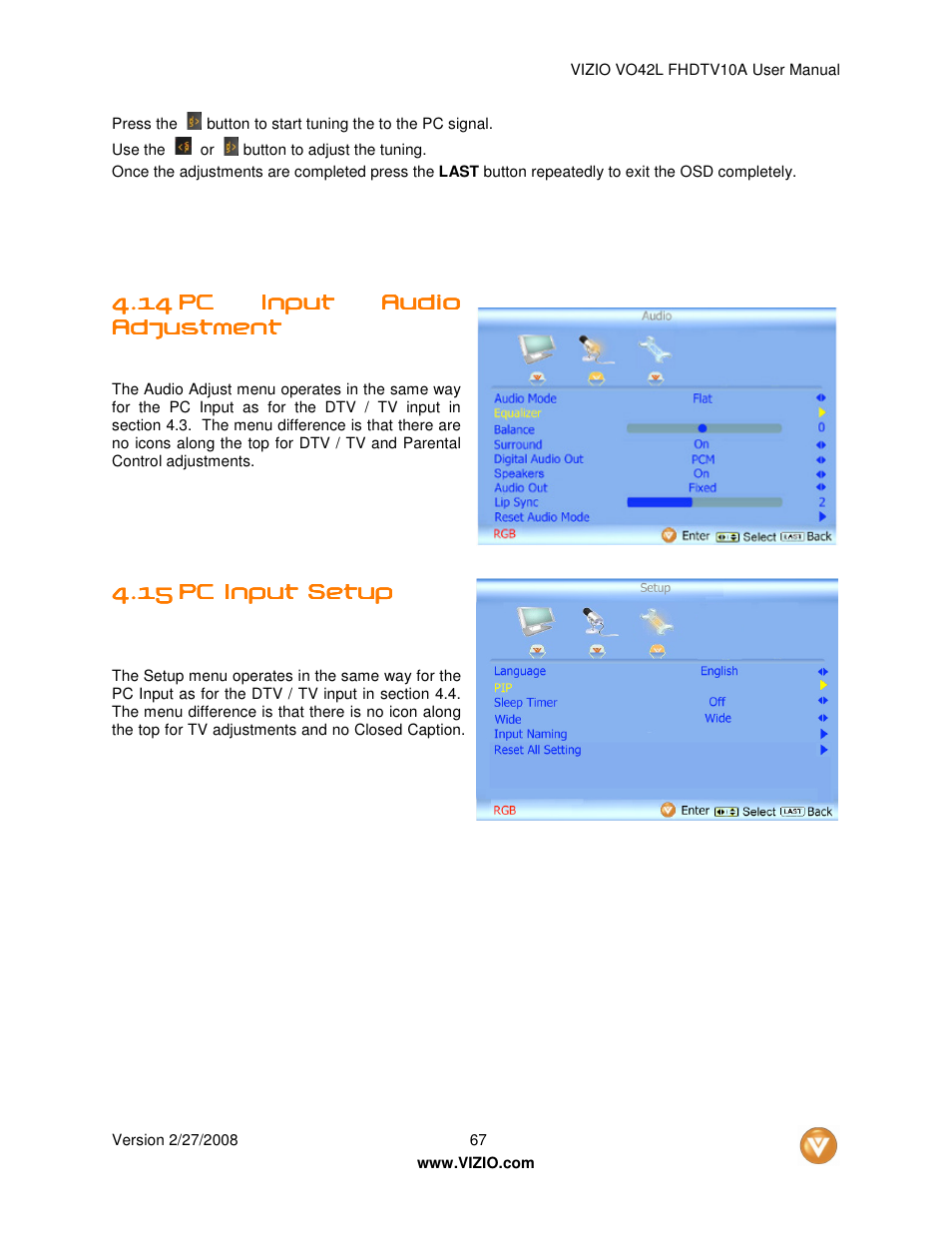 Vizio VO42LFHDTV10A User Manual | Page 67 / 77