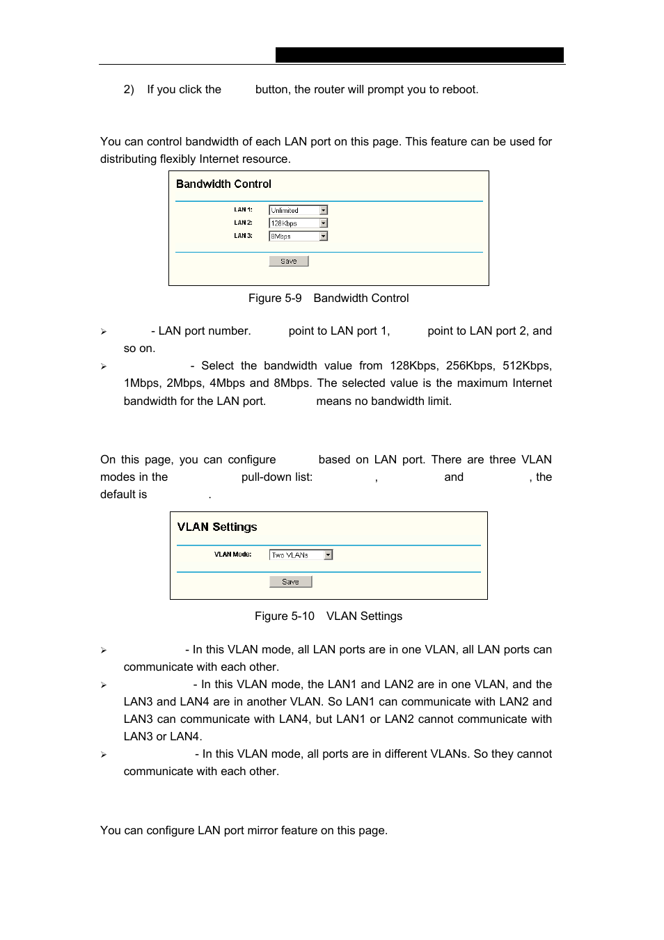 4 bandwidth control, 5 vlan, 6 port mirror | 4 bandwidth control 5.4.5 vlan 5.4.6 port mirror | Vizio TL-R480T User Manual | Page 24 / 60