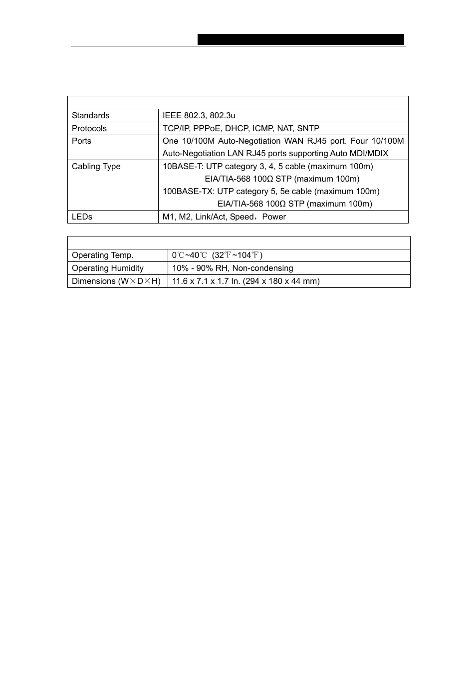 Appendix c: specifications | Vizio TL-R480T User Manual | Page 58 / 60