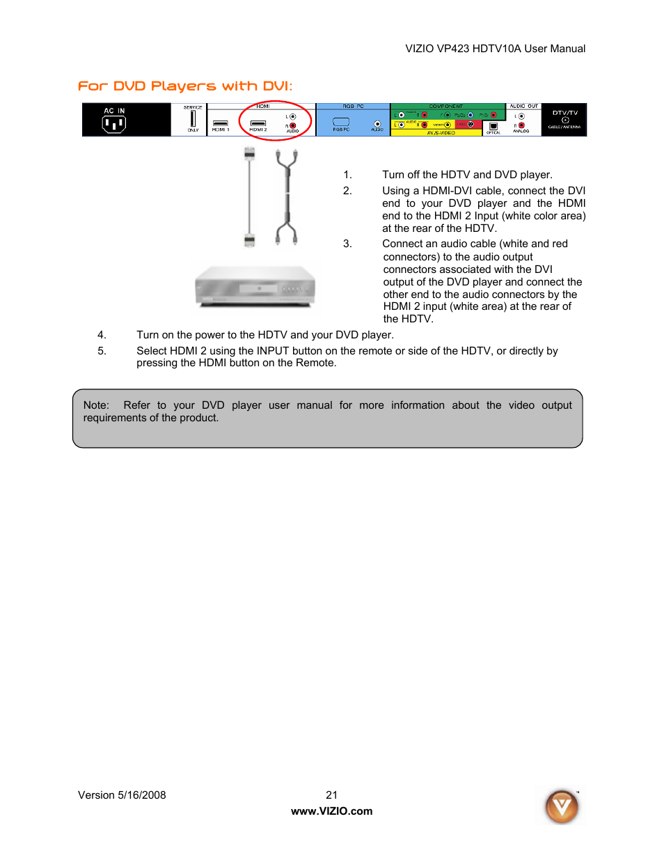 Vizio VP423 10A User Manual | Page 21 / 80