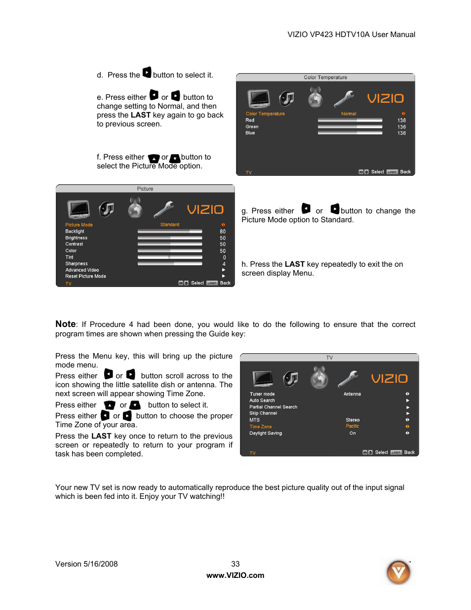 Vizio VP423 10A User Manual | Page 33 / 80