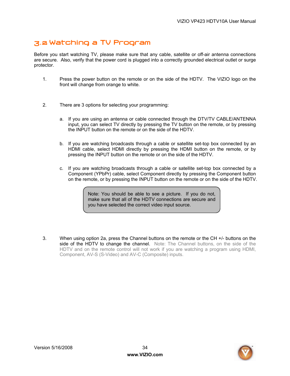 2 watching a tv program | Vizio VP423 10A User Manual | Page 34 / 80