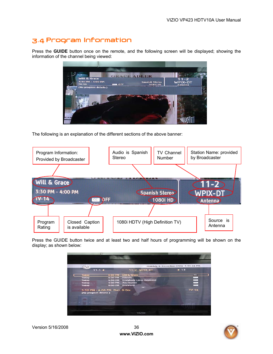 4 program information | Vizio VP423 10A User Manual | Page 36 / 80