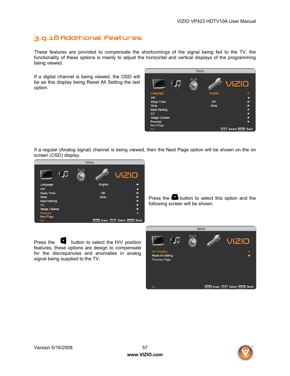 18 additional features | Vizio VP423 10A User Manual | Page 57 / 80