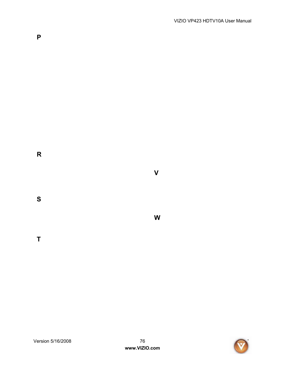 Vizio VP423 10A User Manual | Page 76 / 80