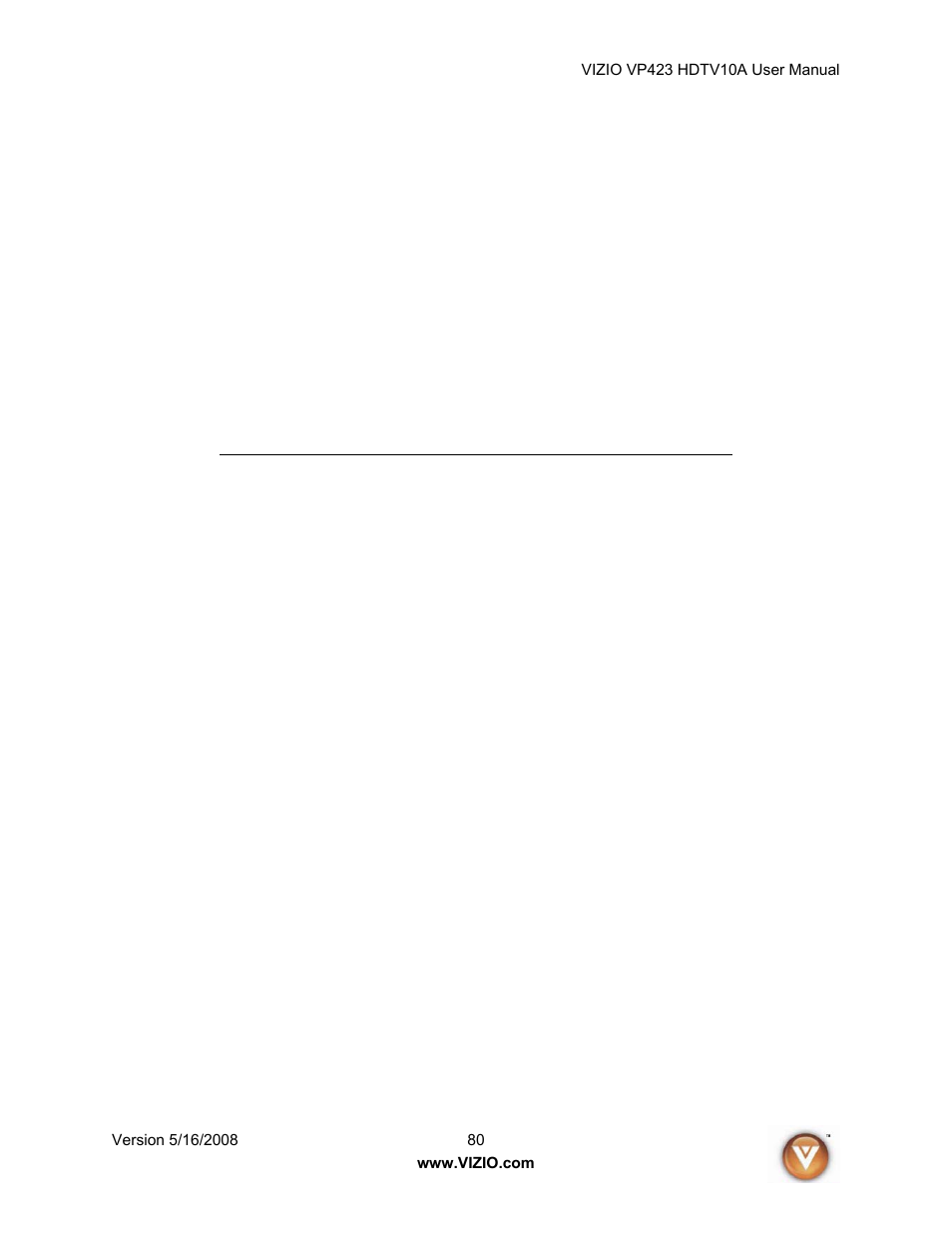 Vizio VP423 10A User Manual | Page 80 / 80