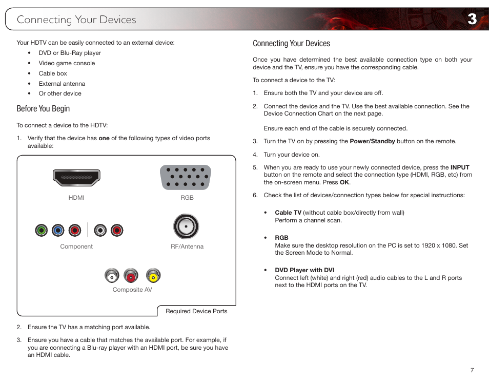 Connecting your devices, Before you begin, Before you begin connecting your devices | Vizio E3D420VX User Manual | Page 16 / 56