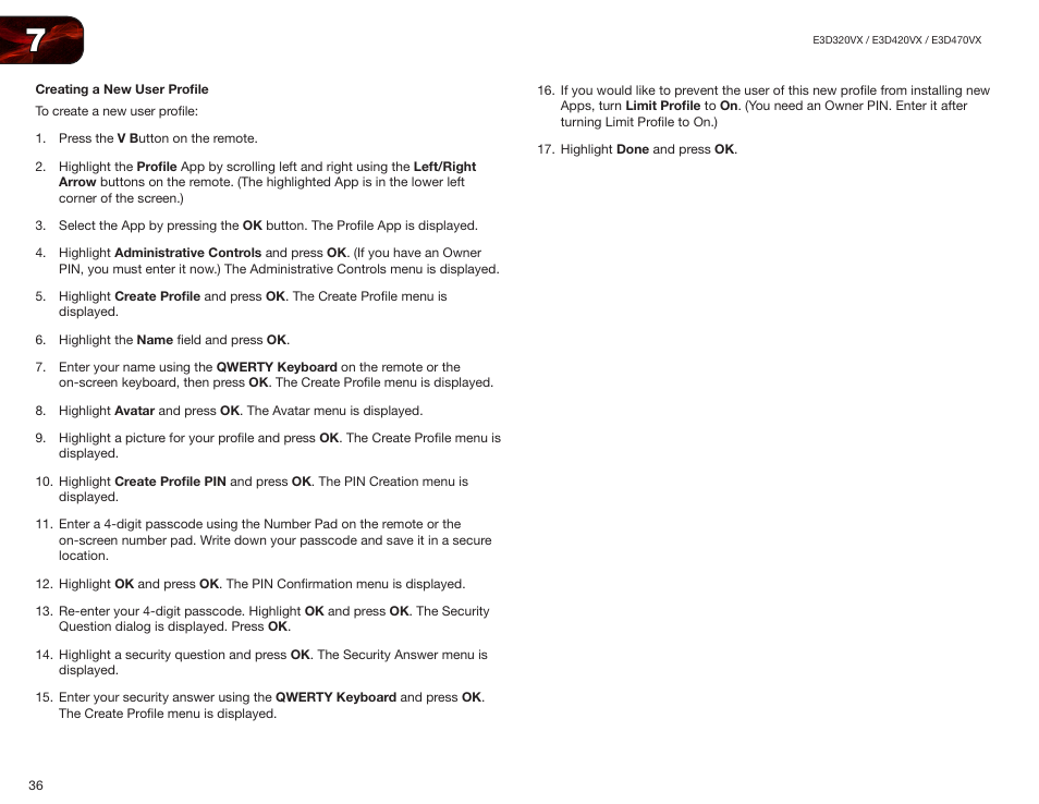 Creating a new user profile | Vizio E3D420VX User Manual | Page 45 / 56