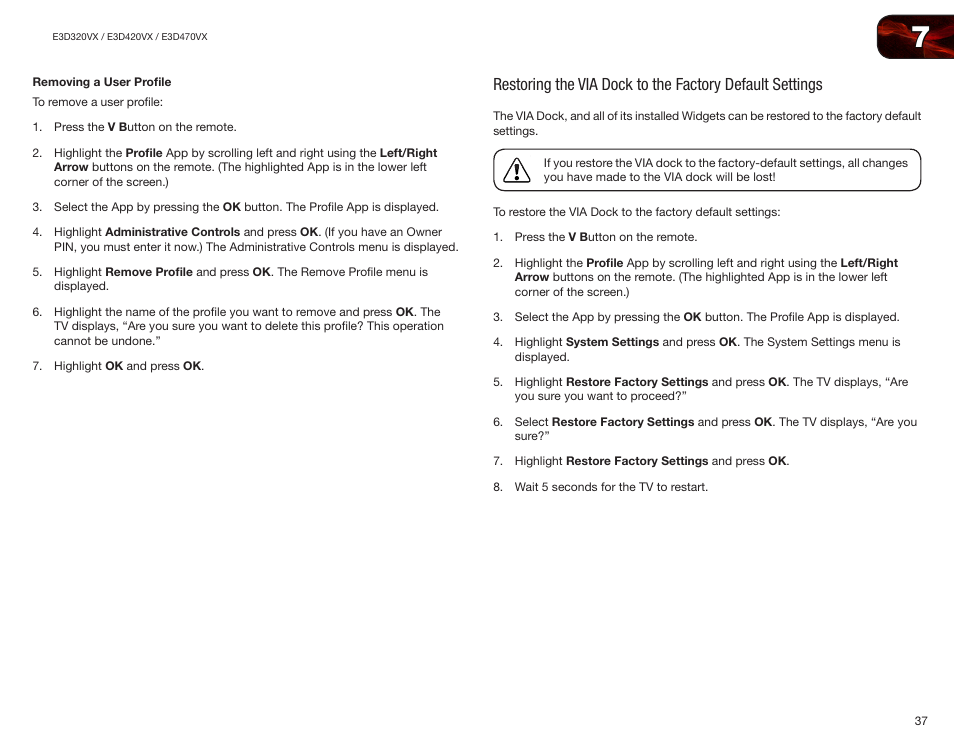 Removing a user profile | Vizio E3D420VX User Manual | Page 46 / 56