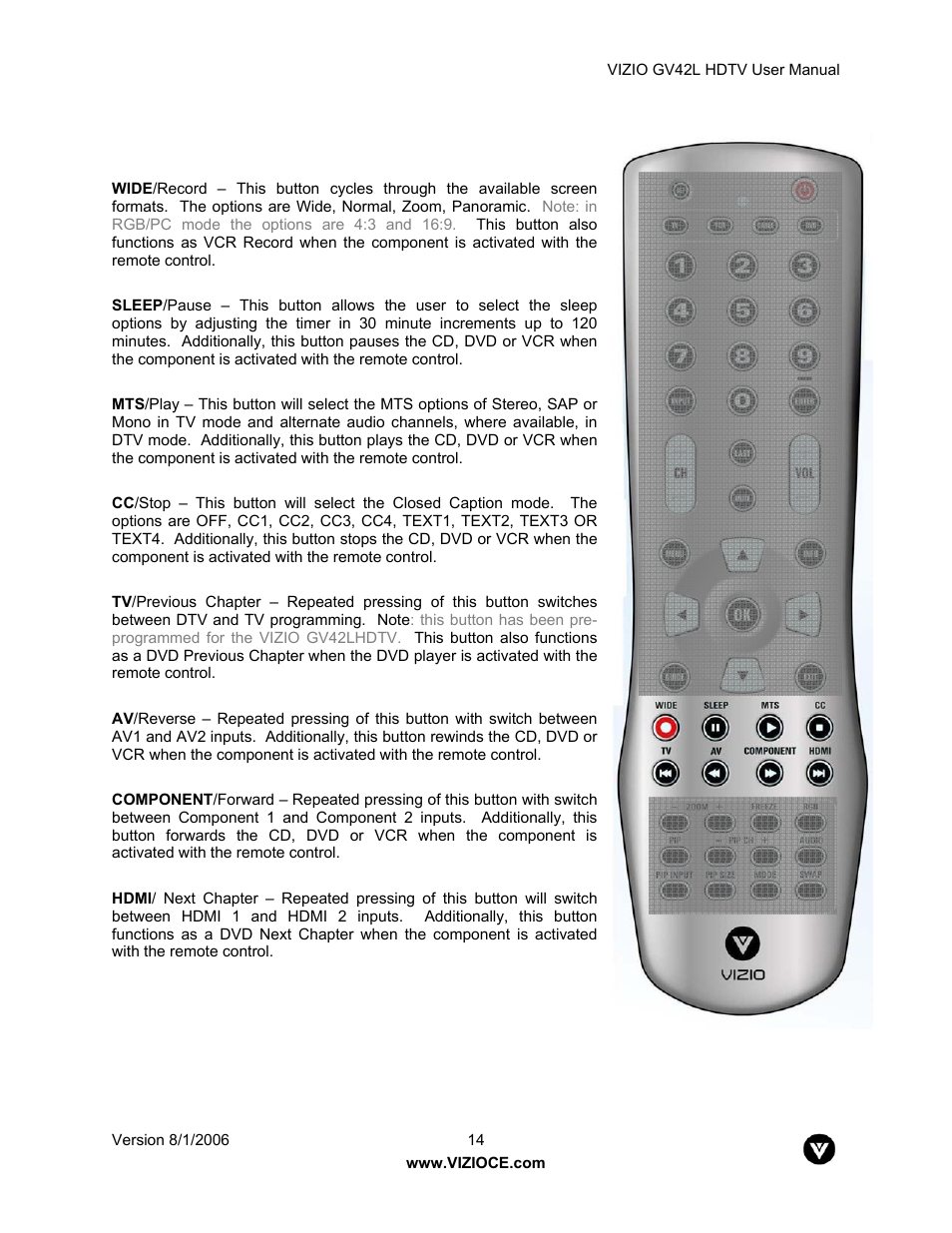 Vizio GV42L User Manual | Page 14 / 77