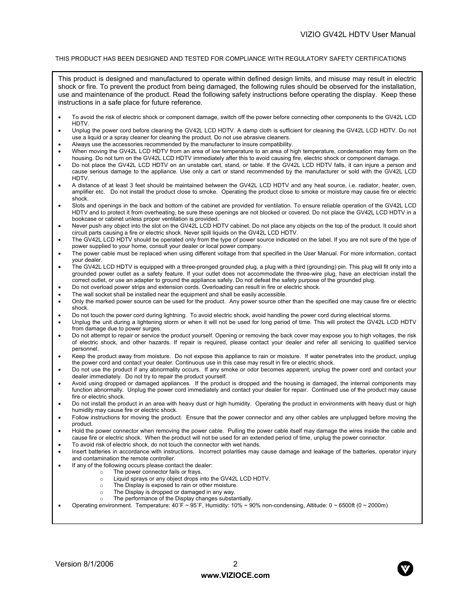 Vizio GV42L User Manual | Page 2 / 77