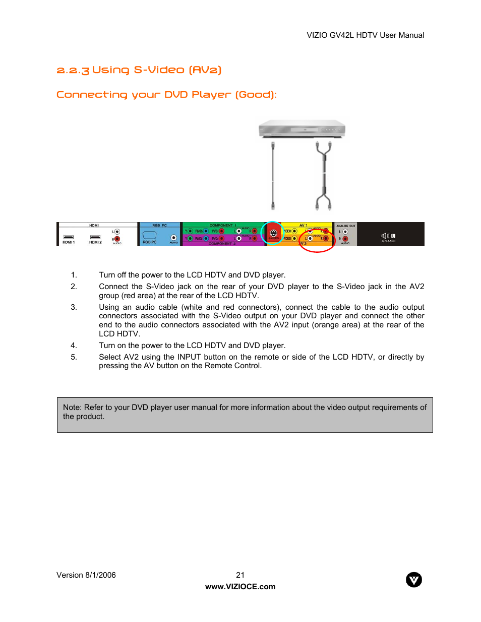 3 using s-video (av2) | Vizio GV42L User Manual | Page 21 / 77