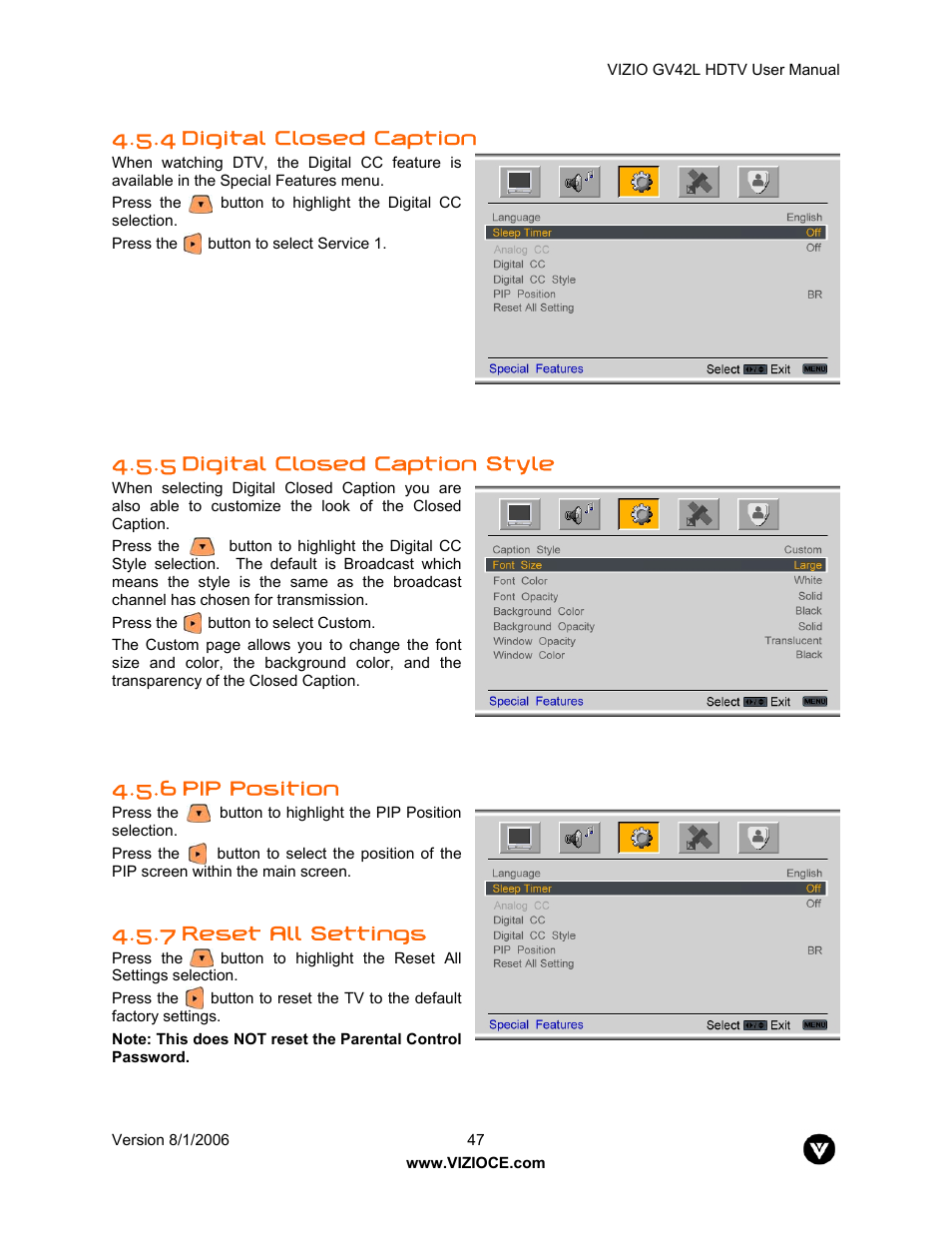 Vizio GV42L User Manual | Page 47 / 77