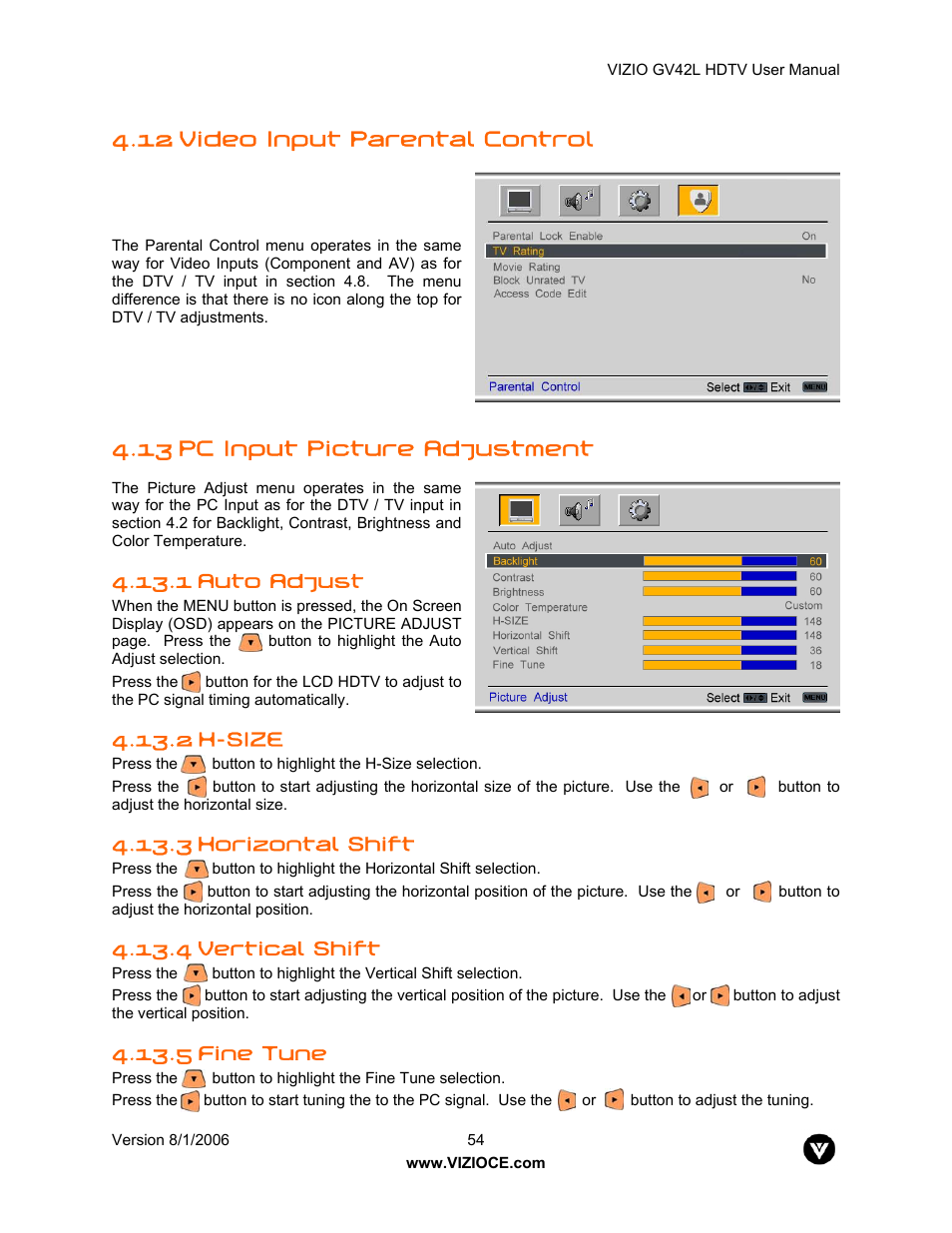 Vizio GV42L User Manual | Page 54 / 77