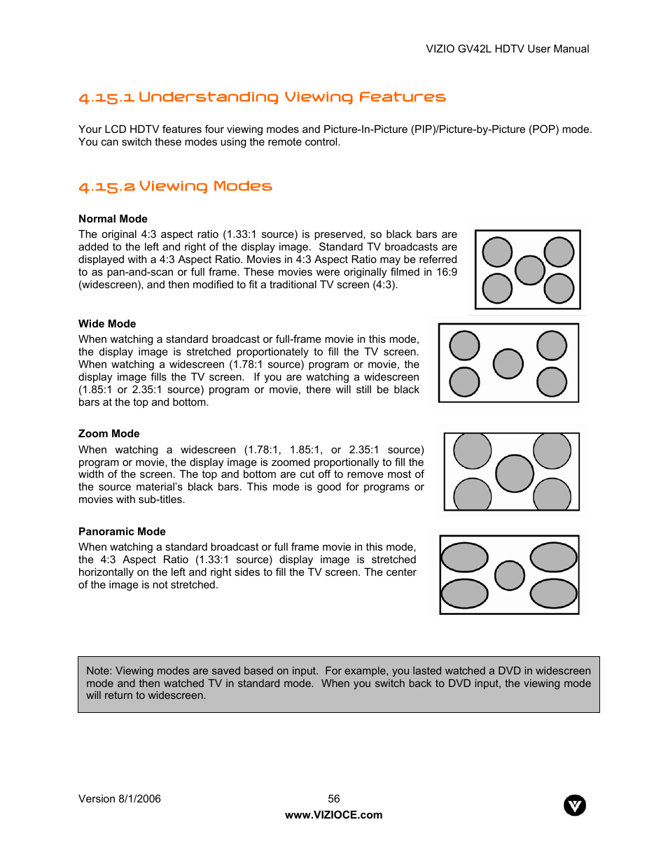 1 understanding viewing features, 2 viewing modes | Vizio GV42L User Manual | Page 56 / 77