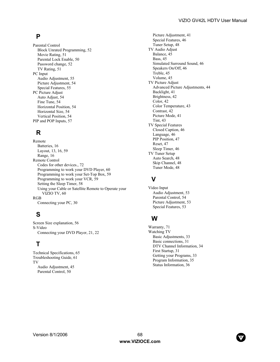 Vizio GV42L User Manual | Page 68 / 77
