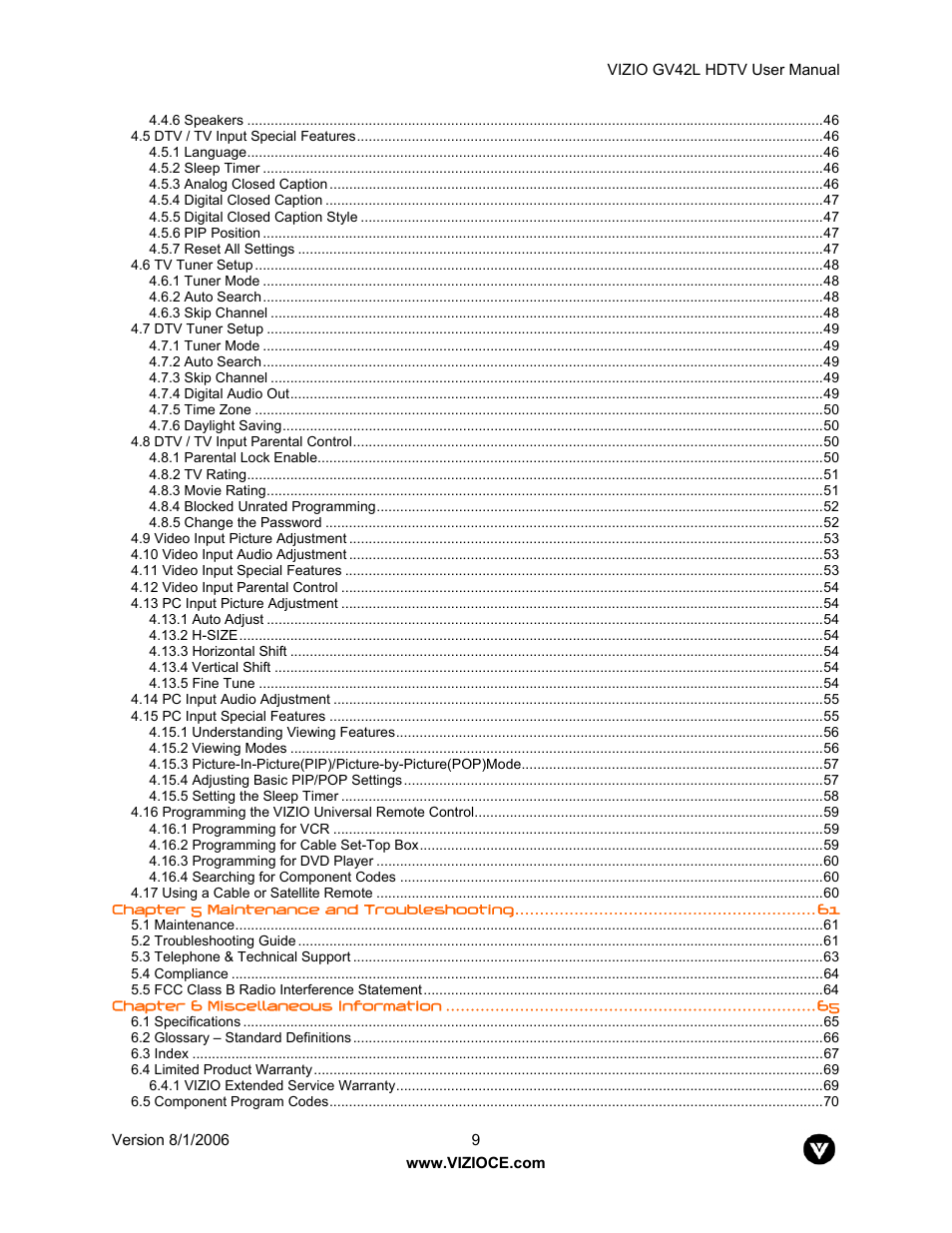Vizio GV42L User Manual | Page 9 / 77