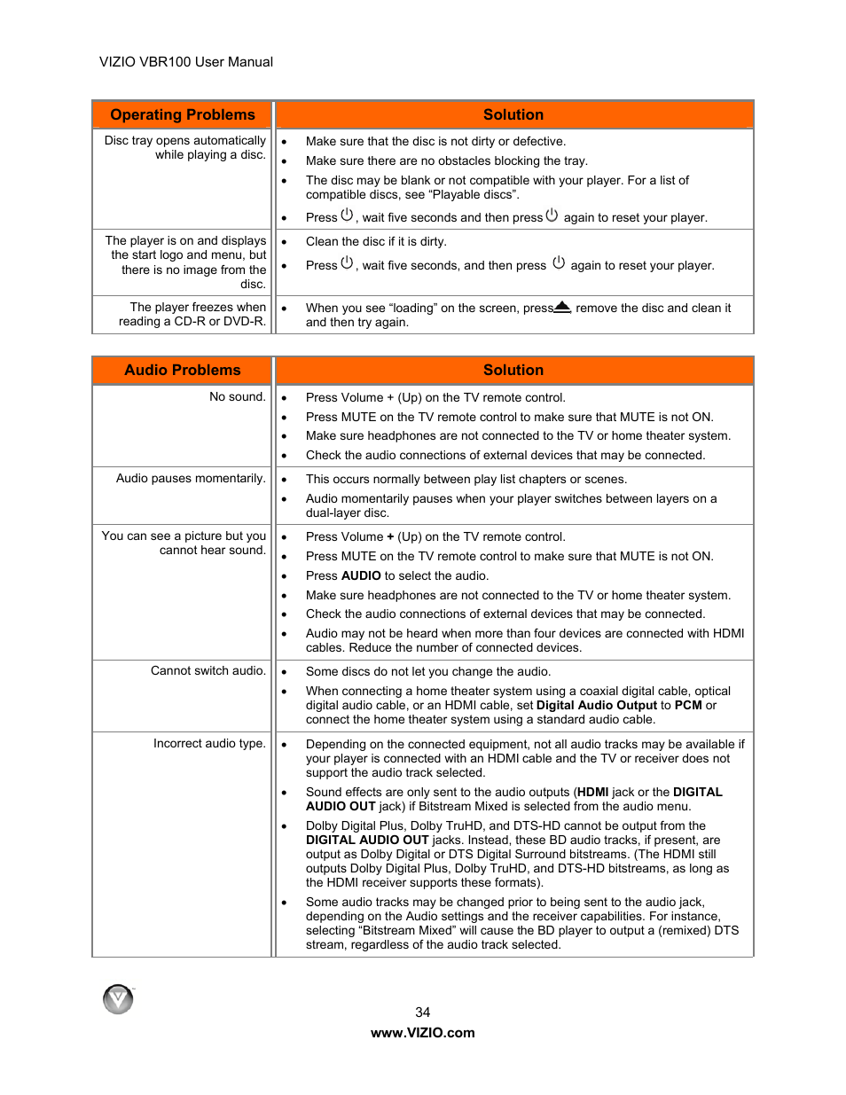 Vizio VBR100 User Manual | Page 34 / 42