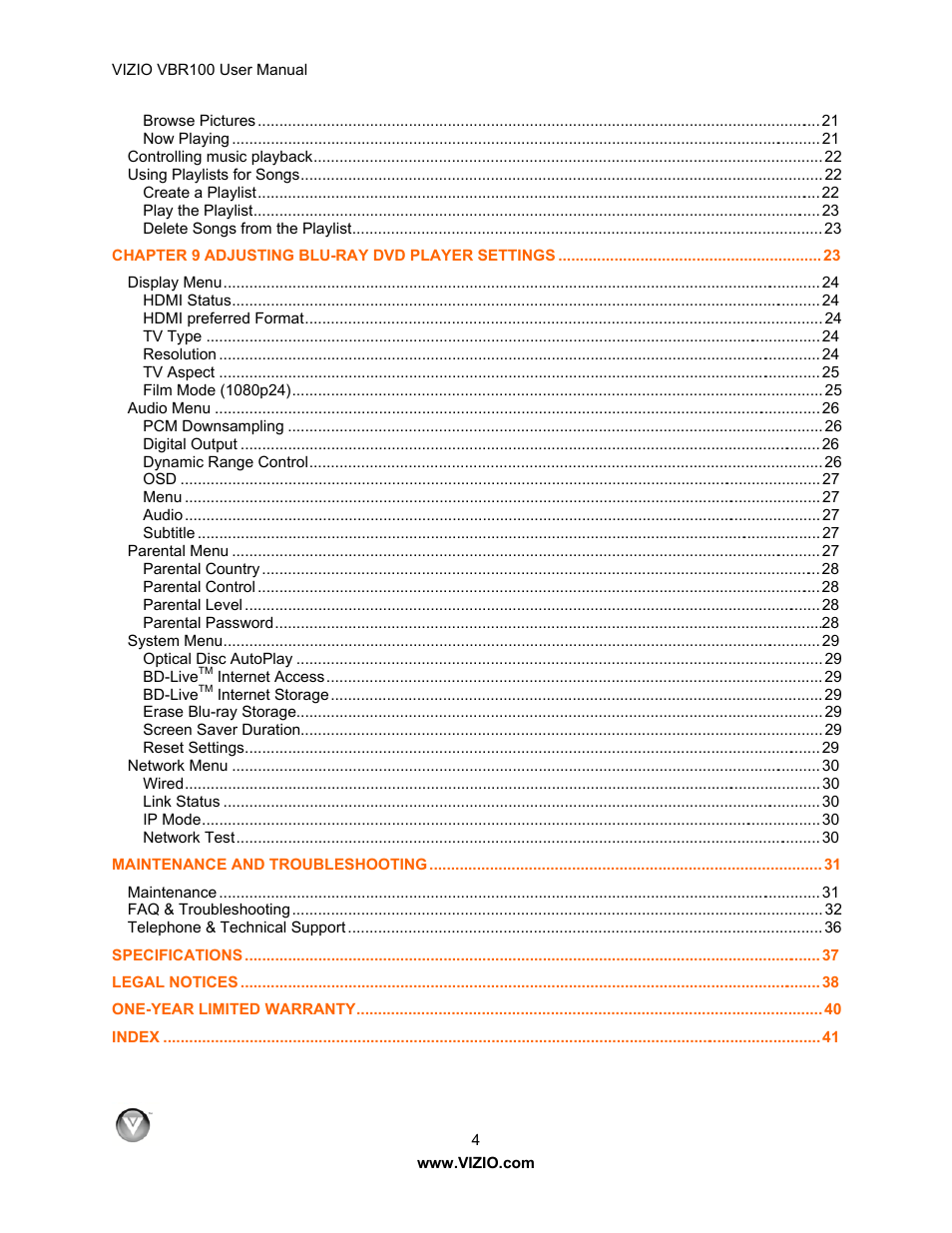 Vizio VBR100 User Manual | Page 4 / 42
