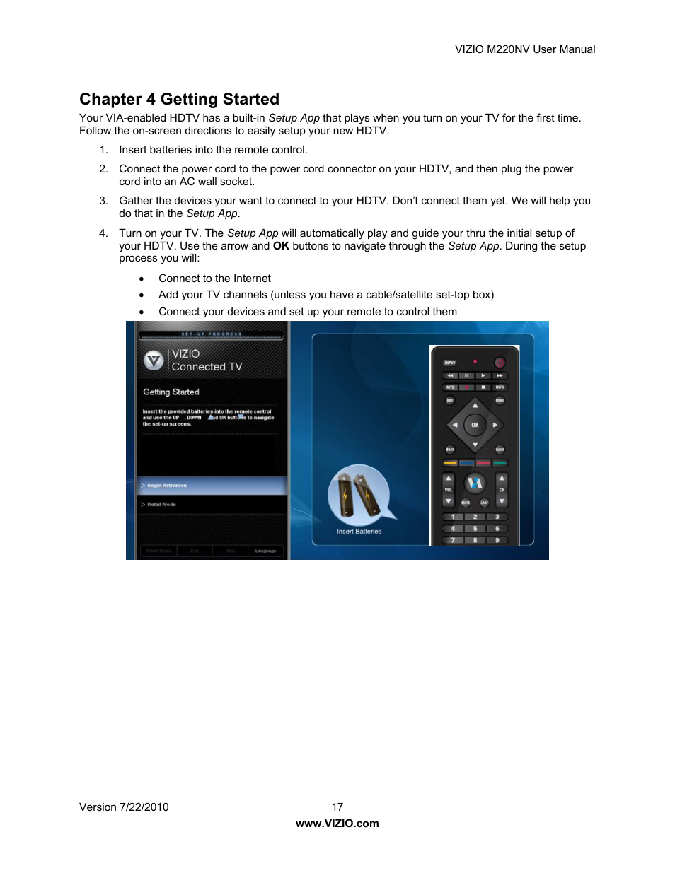 Chapter 4 getting started | Vizio M220NV User Manual | Page 17 / 58
