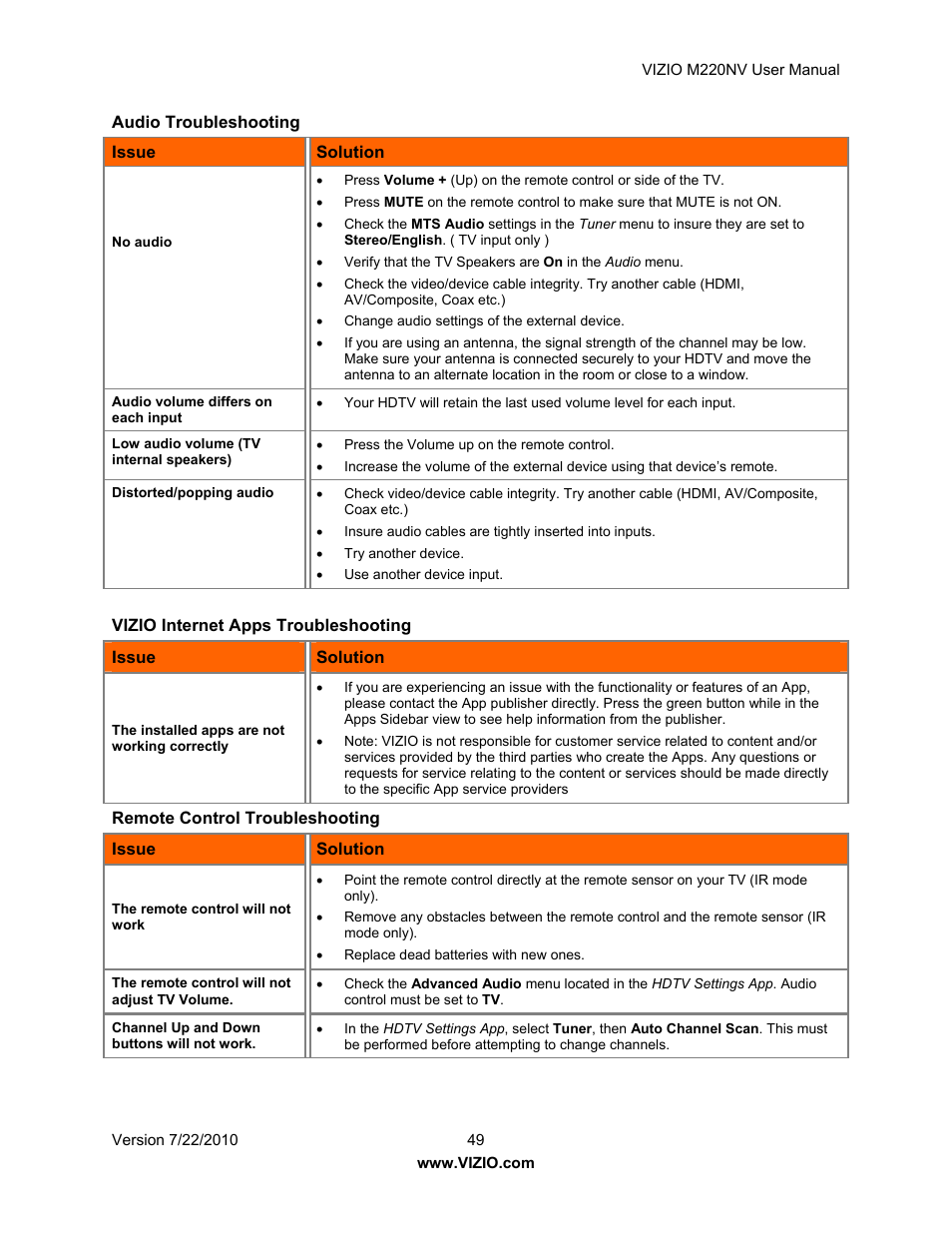 Vizio M220NV User Manual | Page 49 / 58