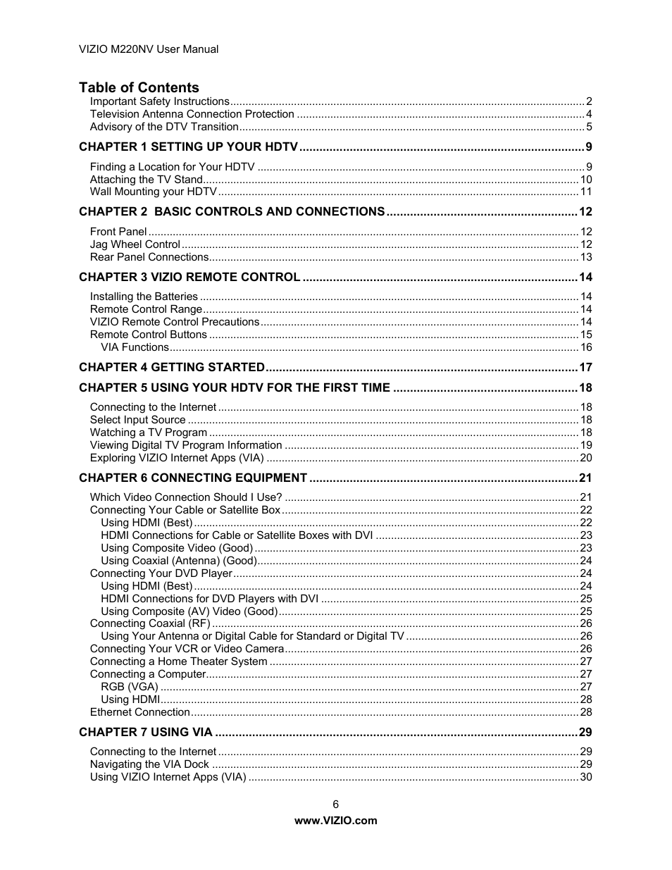 Vizio M220NV User Manual | Page 6 / 58