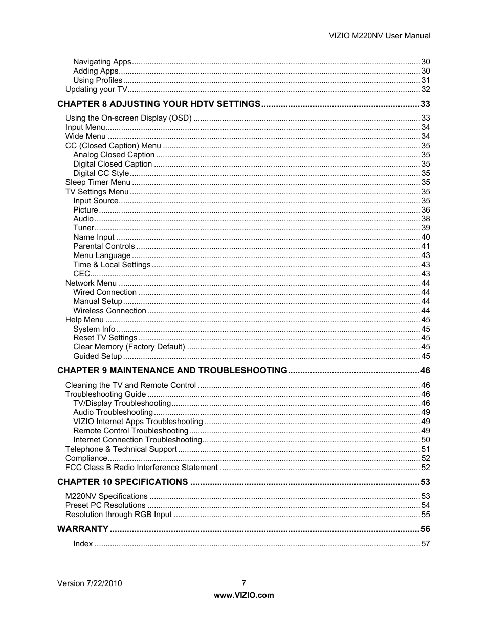 Vizio M220NV User Manual | Page 7 / 58