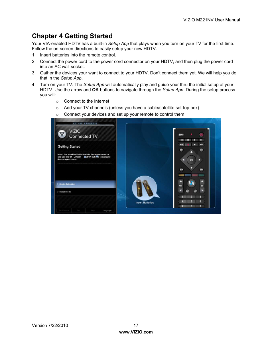 Chapter 4 getting started | Vizio M221NV User Manual | Page 17 / 60