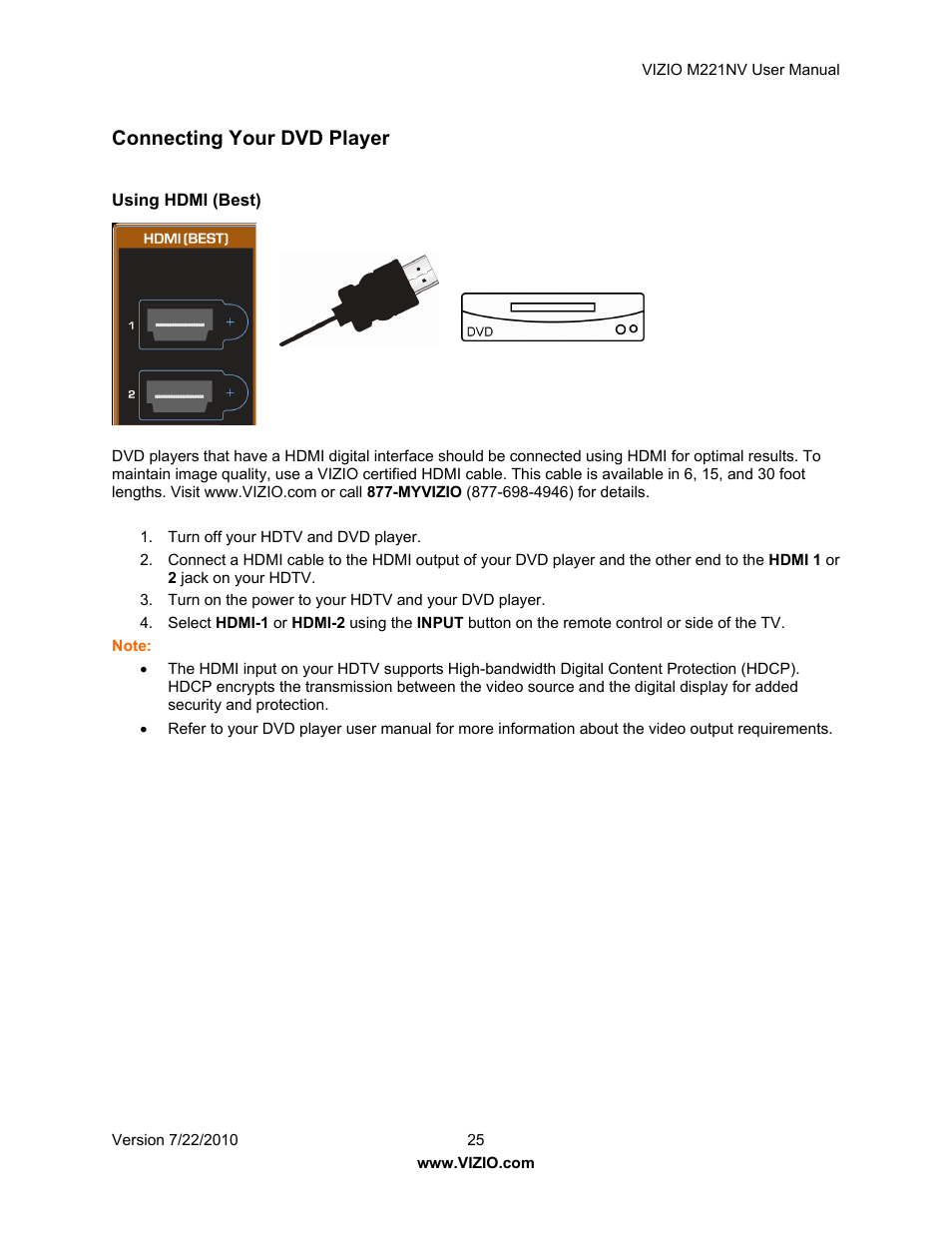 Connecting your dvd player | Vizio M221NV User Manual | Page 25 / 60