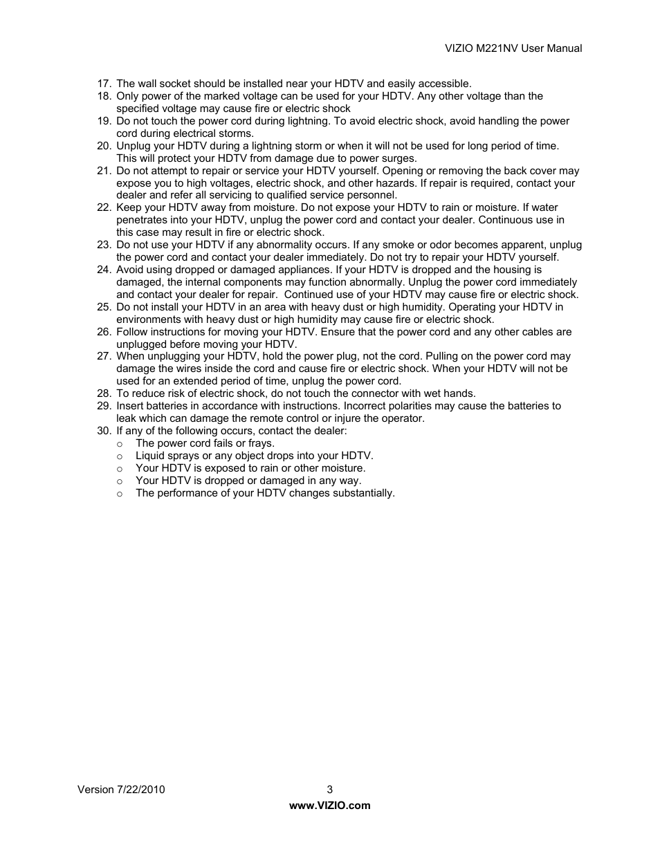 Vizio M221NV User Manual | Page 3 / 60