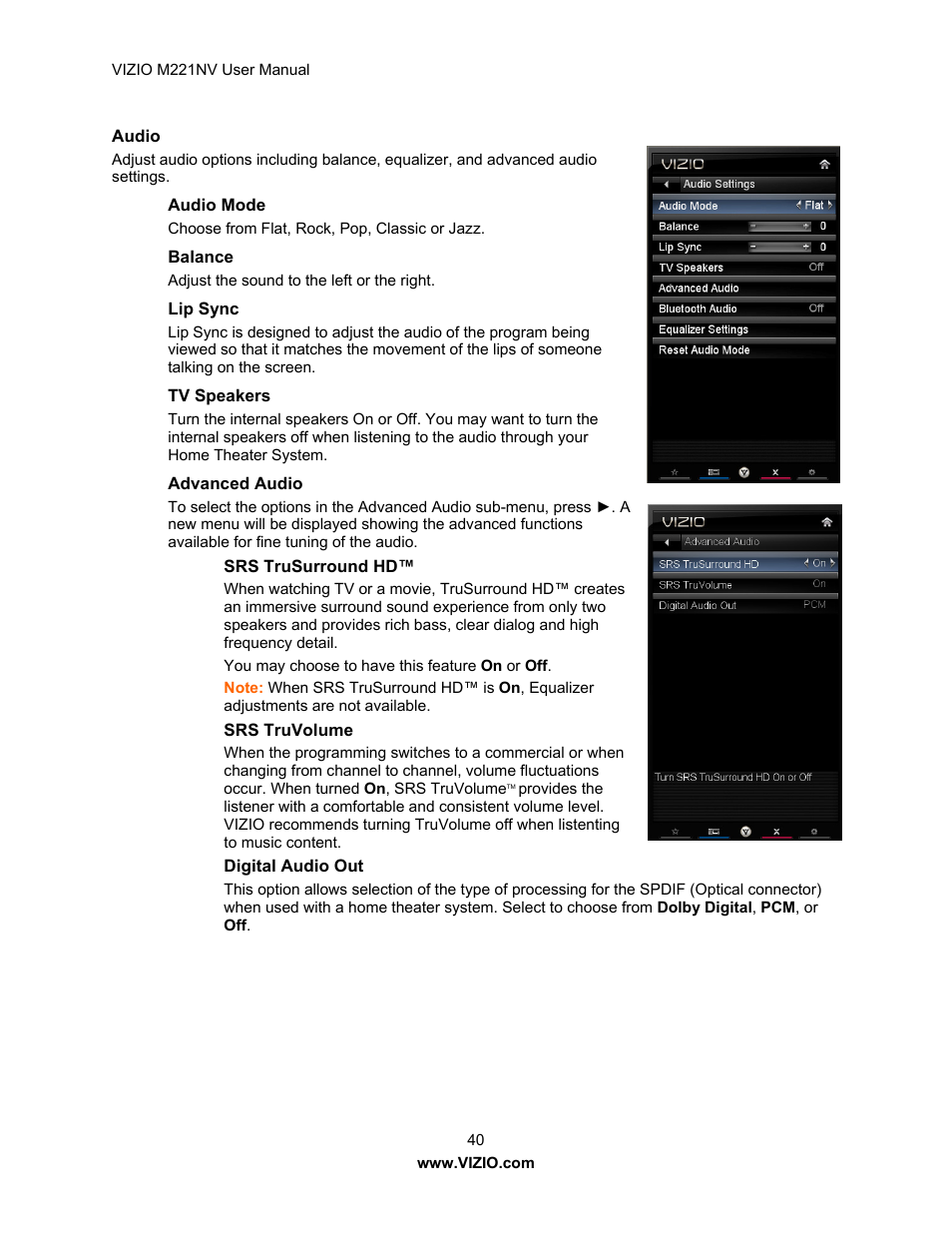Vizio M221NV User Manual | Page 40 / 60