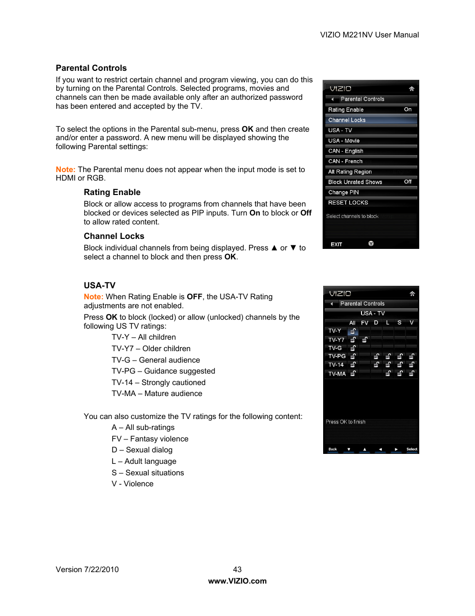 Vizio M221NV User Manual | Page 43 / 60