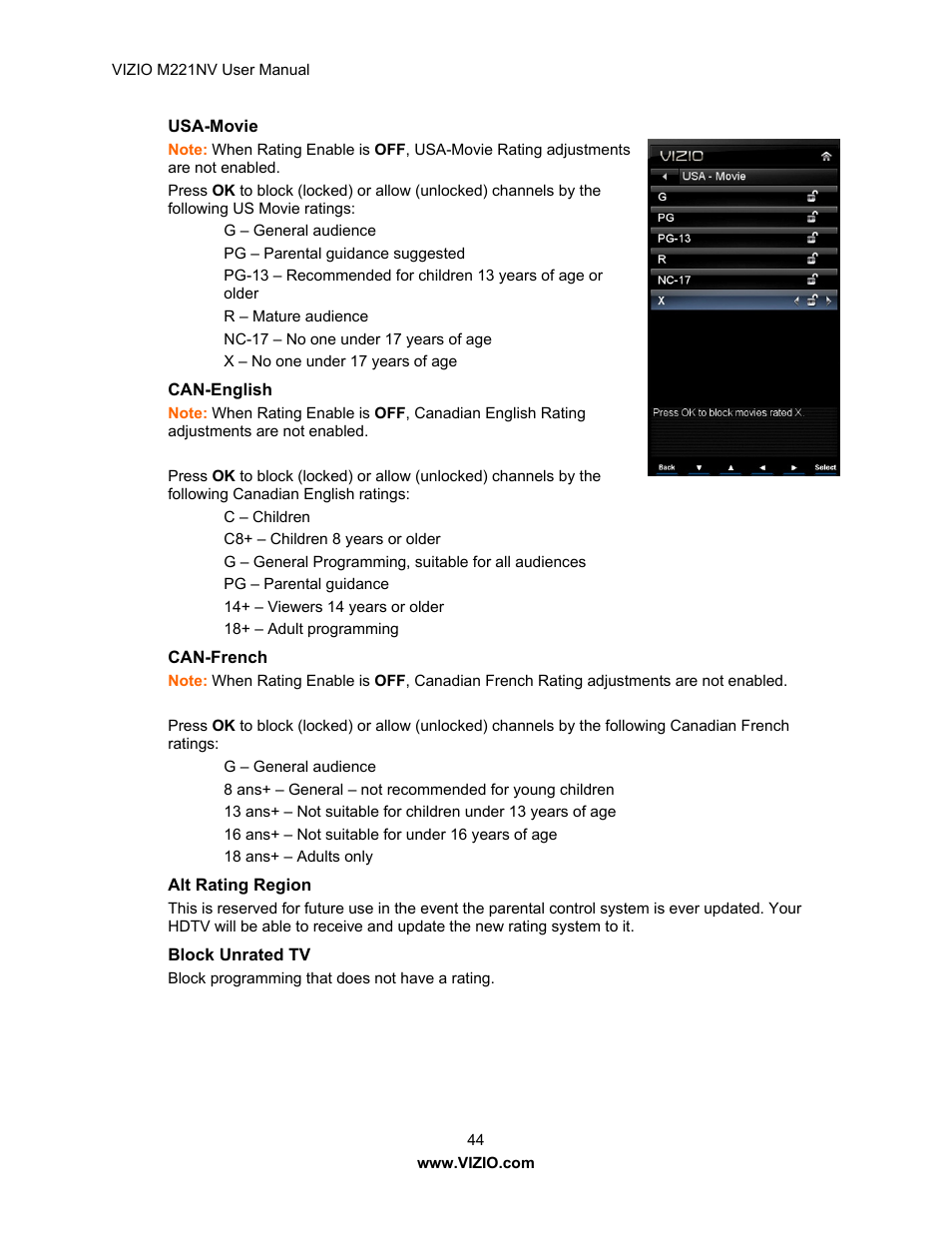 Vizio M221NV User Manual | Page 44 / 60