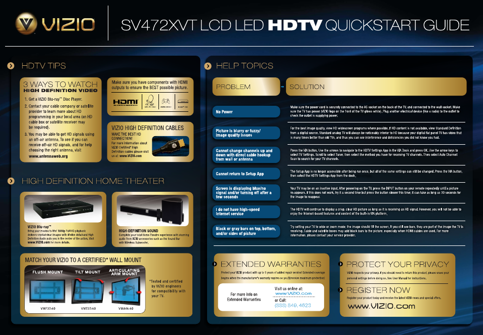 Sv472xvt_qsg_back_091609_out | Vizio SV472XVT User Manual | Page 2 / 2