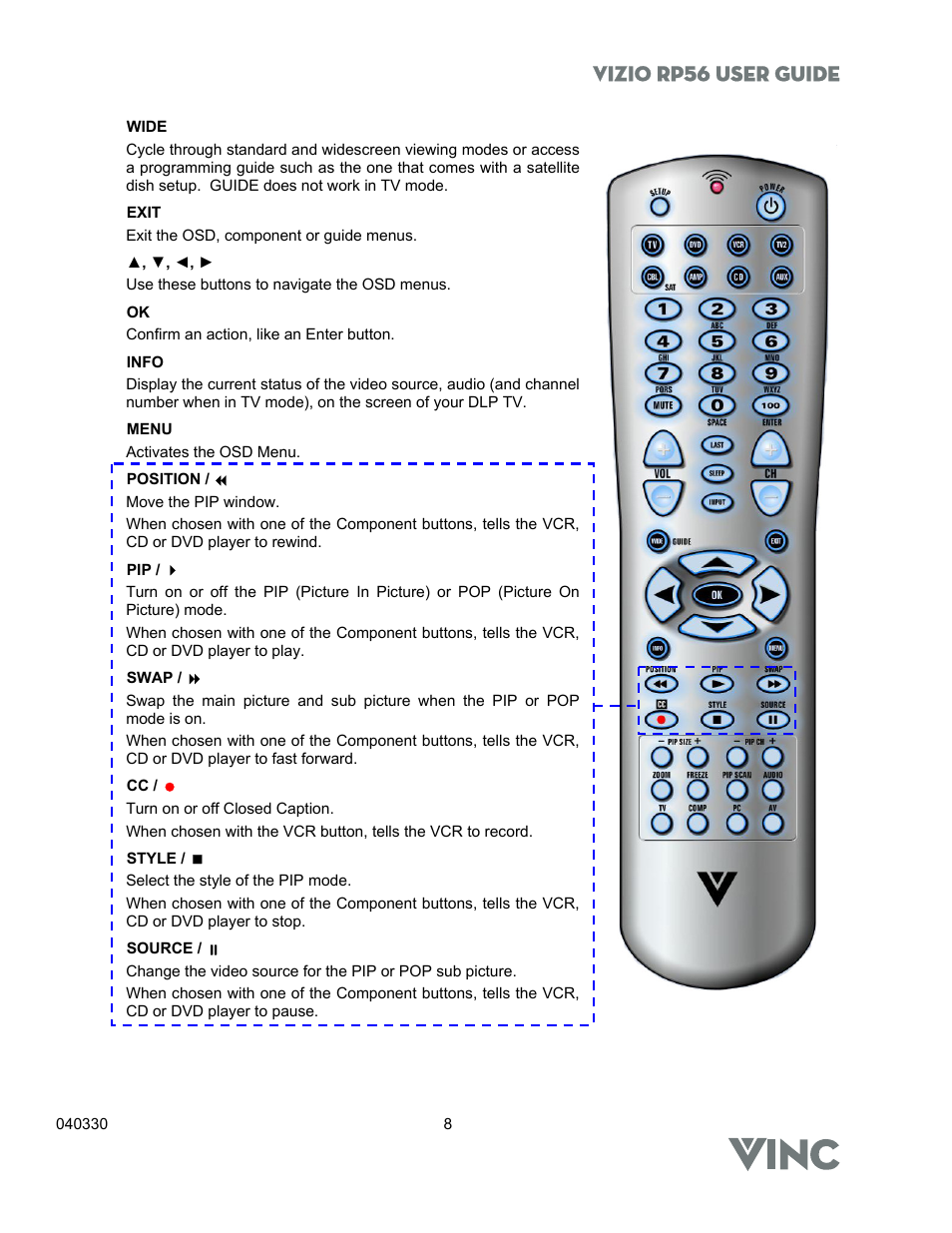 Vizio rp56 user guide | Vizio RP56 User Manual | Page 11 / 59