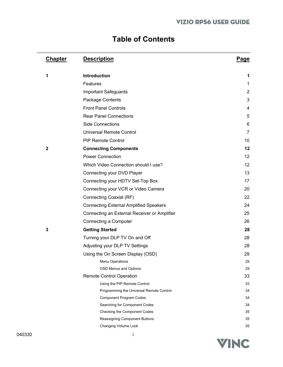 Vizio RP56 User Manual | Page 2 / 59